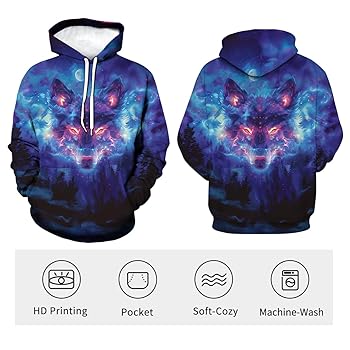 Amazon.com: WHNBCW Novelty Wolf Hoodie Funny Animal Graphic